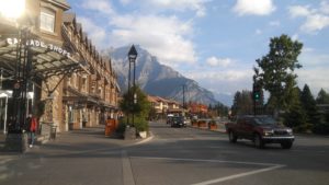 The town of Banff, surrounded by mountains